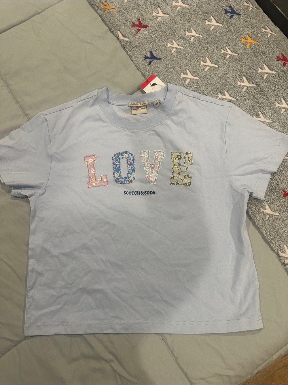 Scotch & Soda Light Blue Short Sleeve LOVE Floral Tee